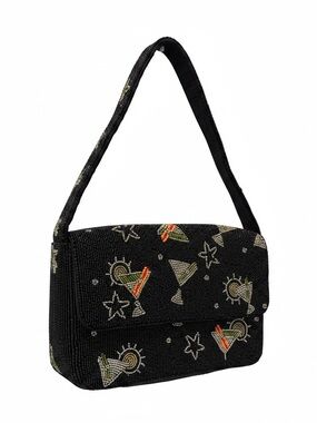 Black Beaded Cocktail Martini Motif Shoulder Bag